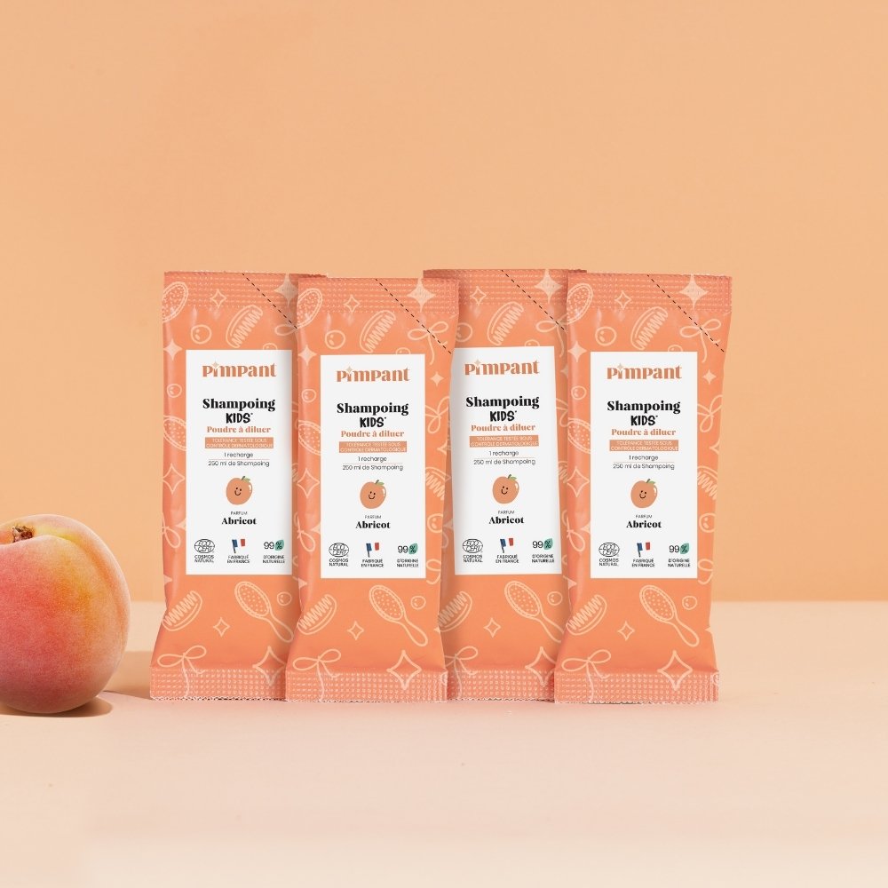 Recharges de shampoing pour enfant naturel à l'abricot de la marque Pimpant