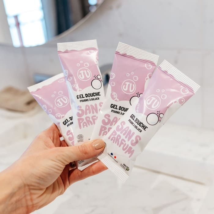 Recharges en poudre à diluer de gel douche peaux sensibles